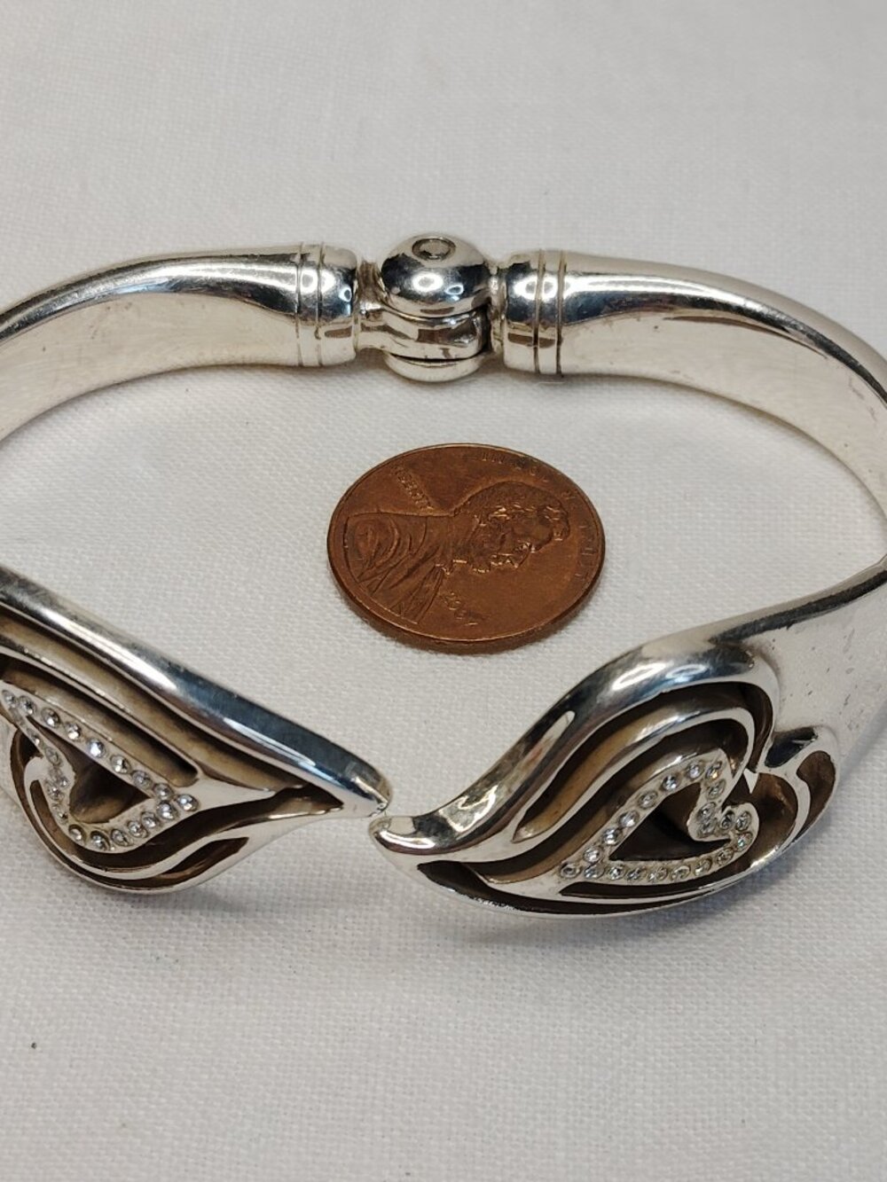 Brighton Double Heart Rhinestone Clamper Bracelet